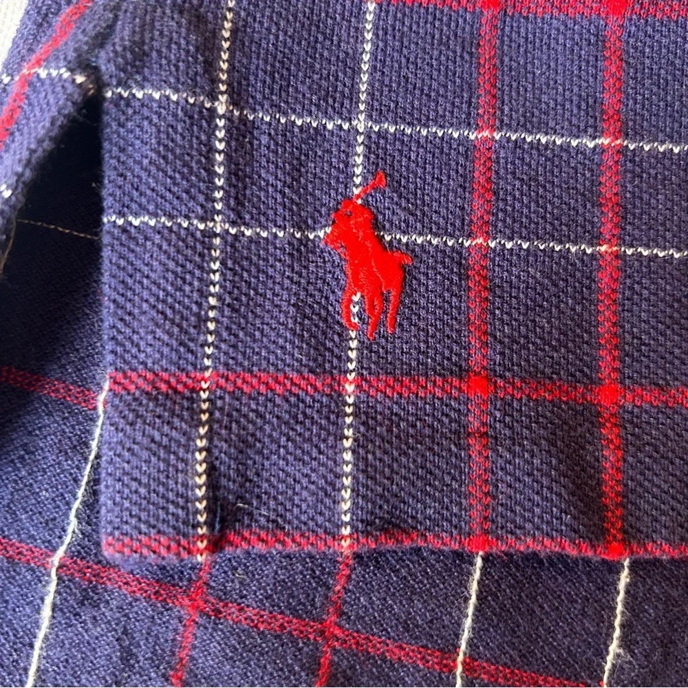 Vintage Polo by Ralph Lauren Navy Blue,‎ Red and White Plaid Polo Shirt Size L